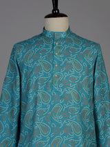 Aqua silk blend bandhani kurta suit for men festive style