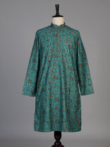 Teal green cotton silk floral kurta suit for men