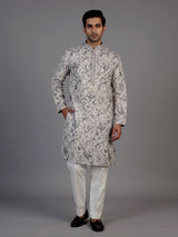 Beige cotton floral kurta suit for men graceful celebrations