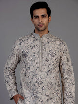 Beige cotton floral kurta suit for men graceful celebrations