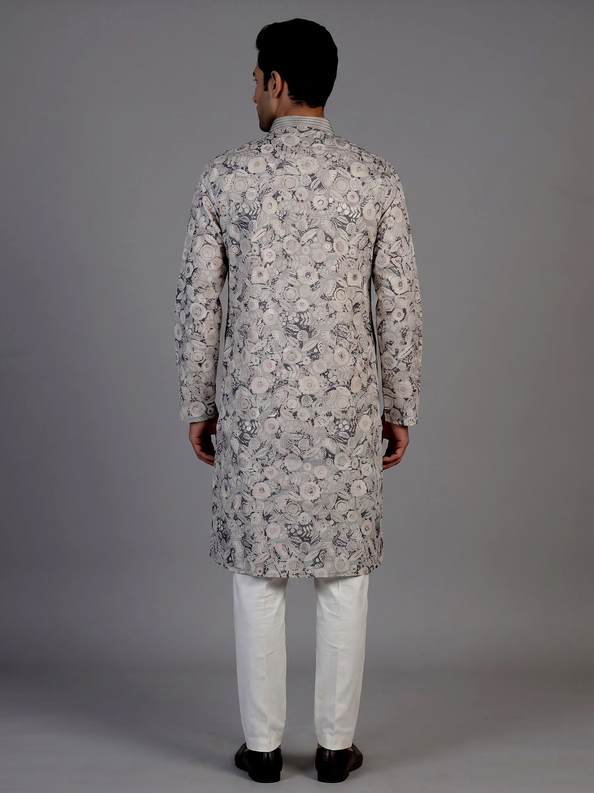 Beige cotton floral kurta suit for men graceful celebrations