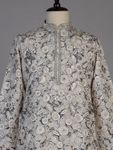 Beige cotton floral kurta suit for men graceful celebrations