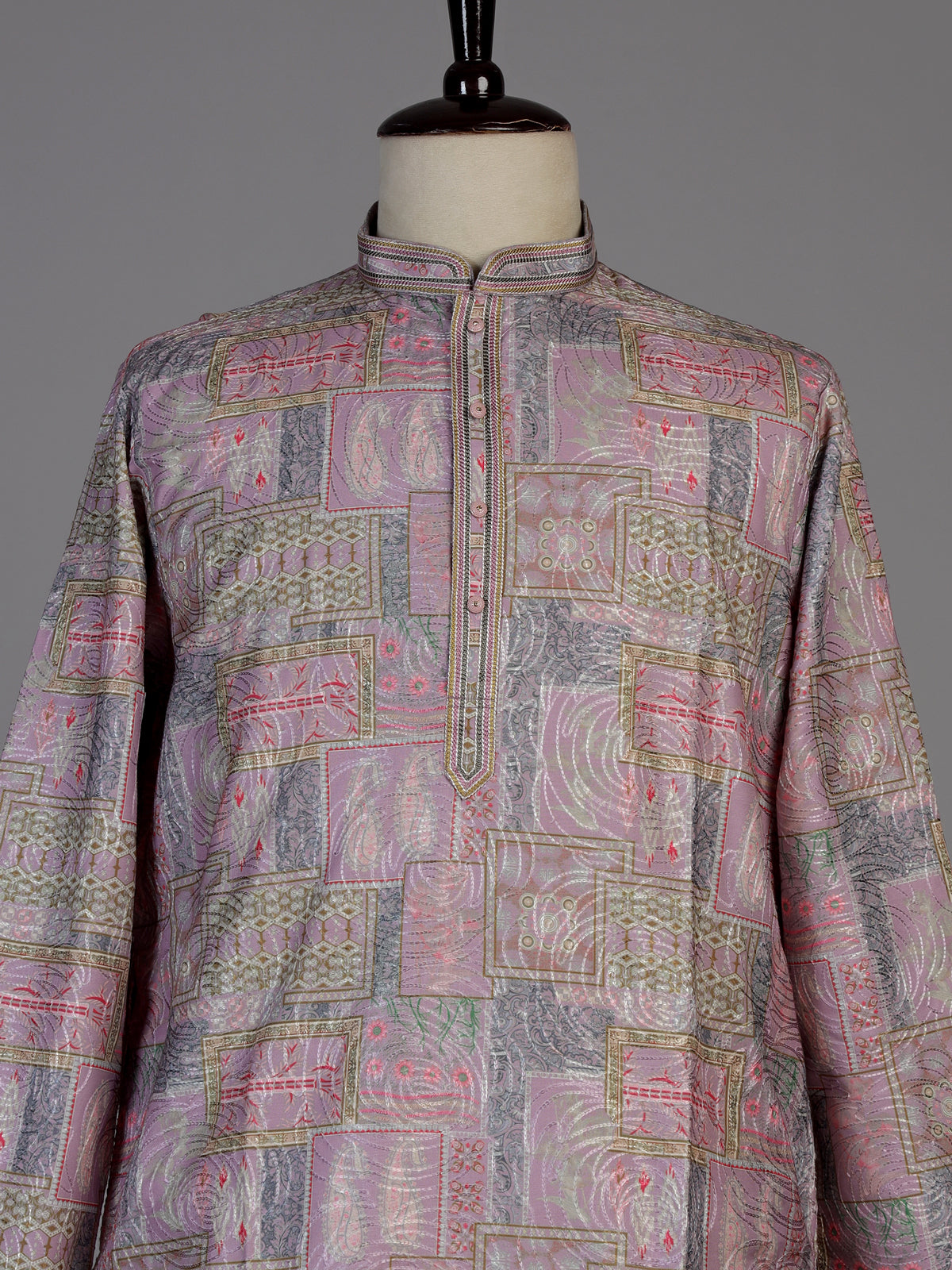 Pink silk printed kurta suit for men festive elegance