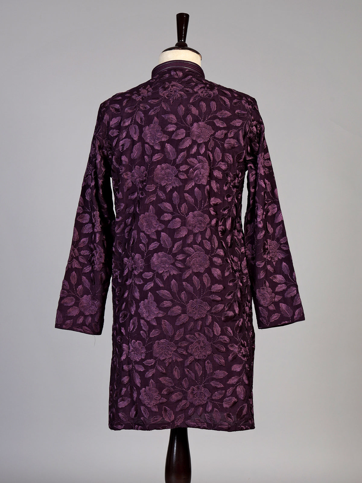 Wine cotton floral embroidered kurta suit for men
