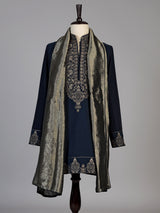 Teal blue silk zari woven kurta suit for men