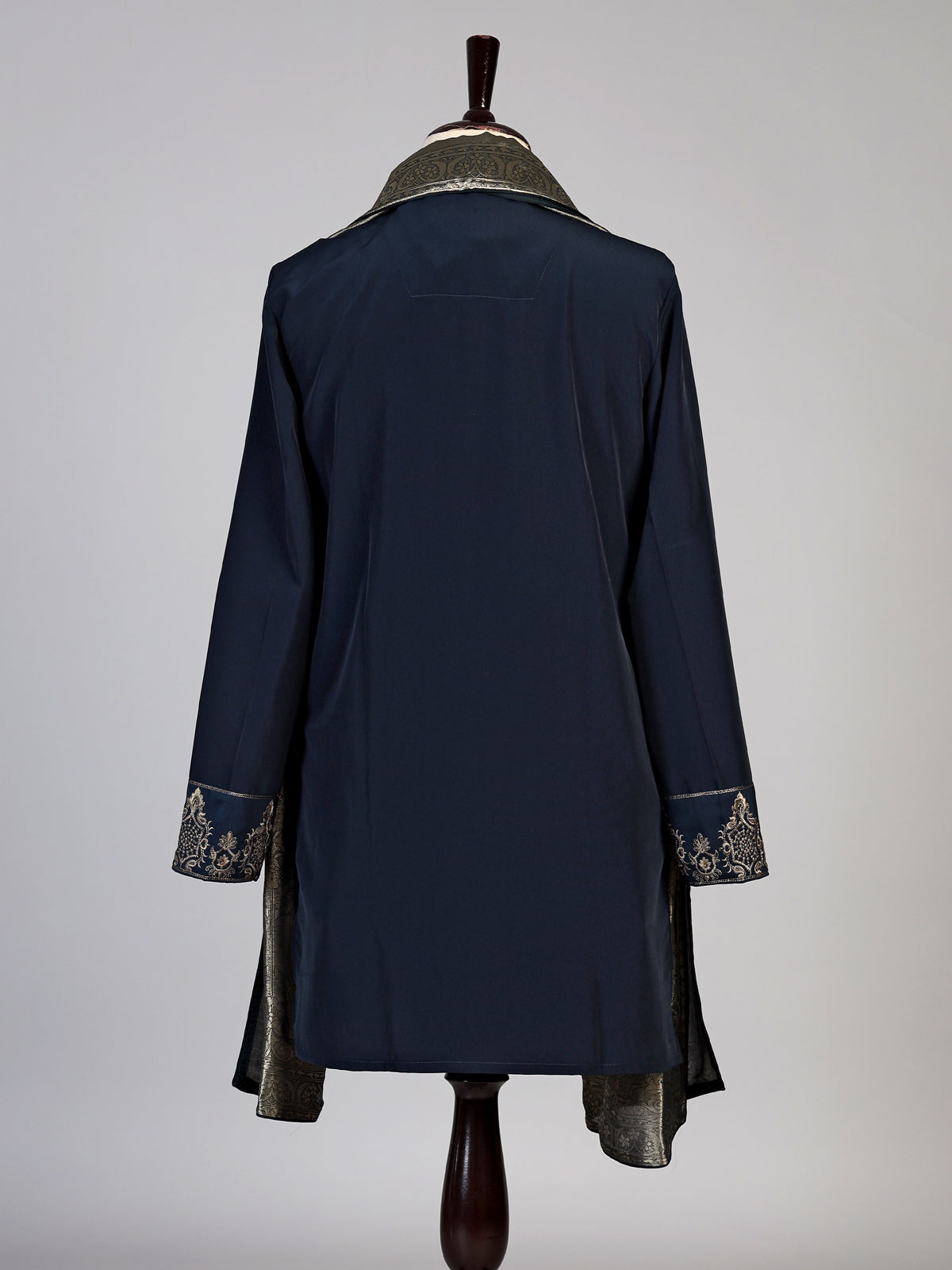 Teal blue silk zari woven kurta suit for men