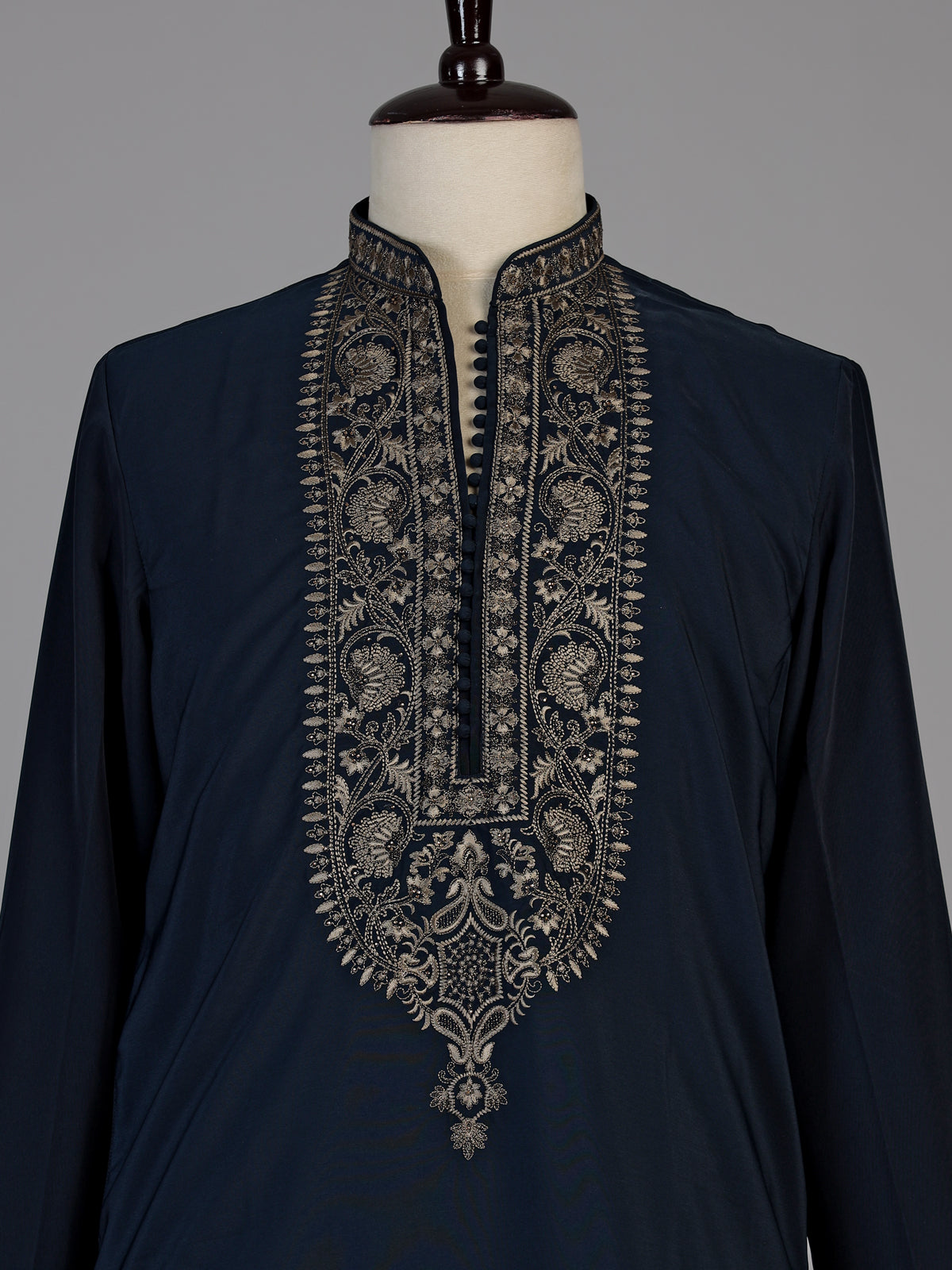 Teal blue silk zari woven kurta suit for men