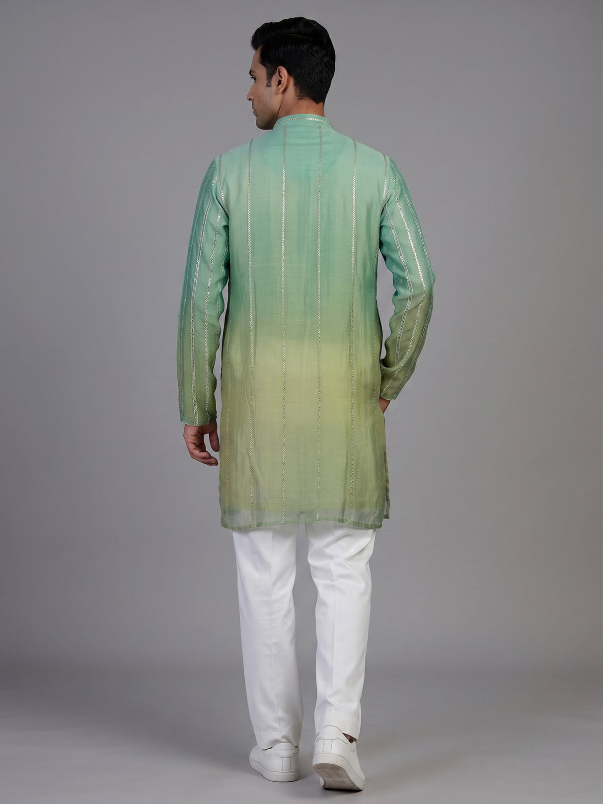 Pista green shaded silk kurta suit for men