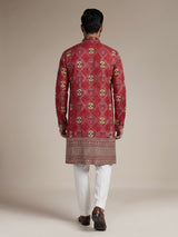 Deep rani pink silk bandhani kurta suit for men