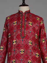 Deep rani pink silk bandhani kurta suit for men