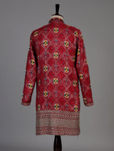 Deep rani pink silk bandhani kurta suit for men