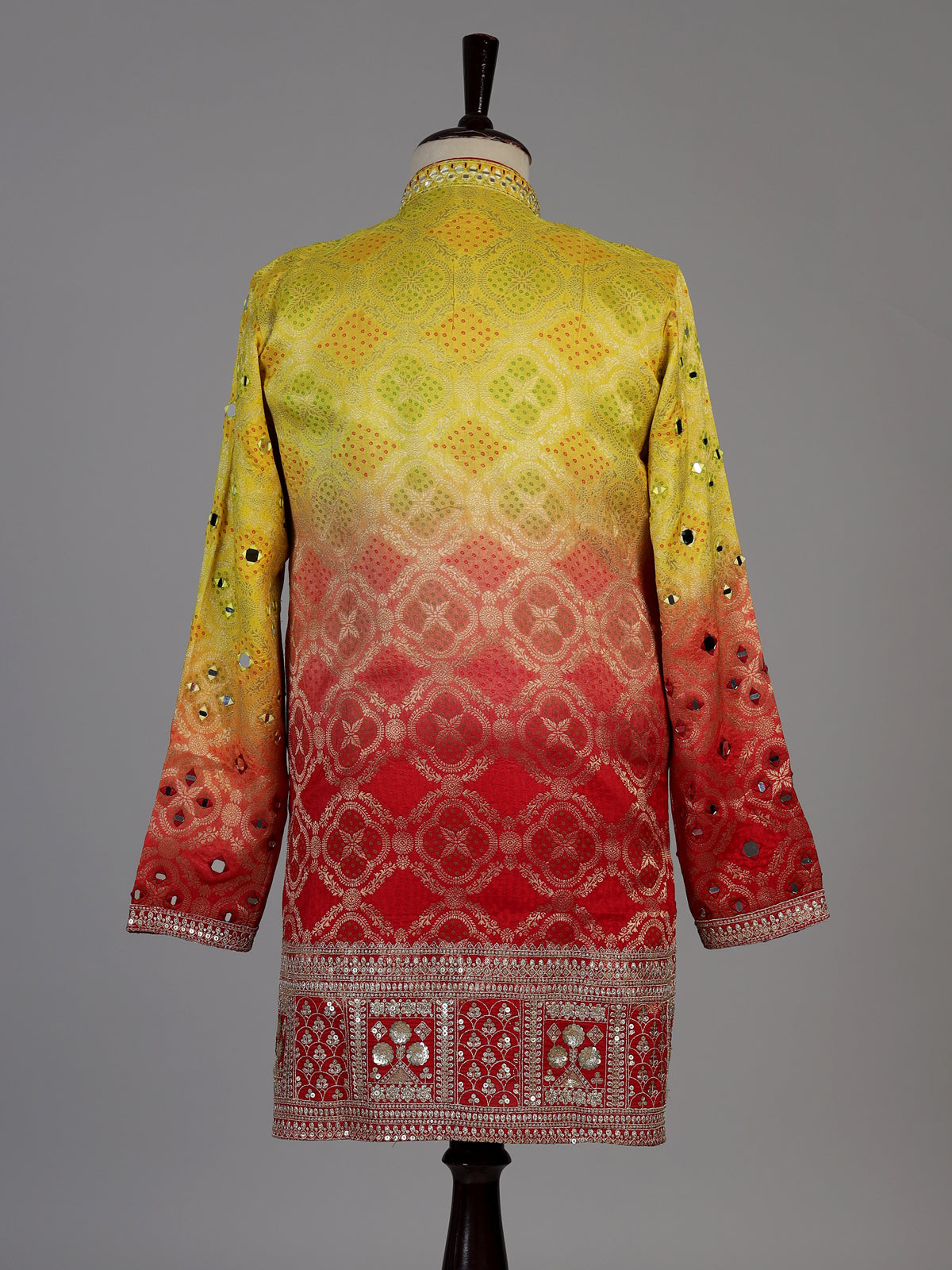 Red silk shaded bandhani kurta suit for men