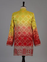 Red silk shaded bandhani kurta suit for men
