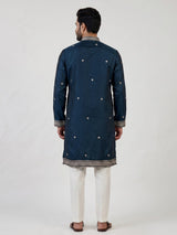 Peacock blue matka silk blend kurta suit for men