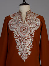 Rust orange viscose georgette kurta suit for men