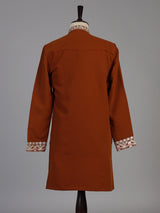 Rust orange viscose georgette kurta suit for men