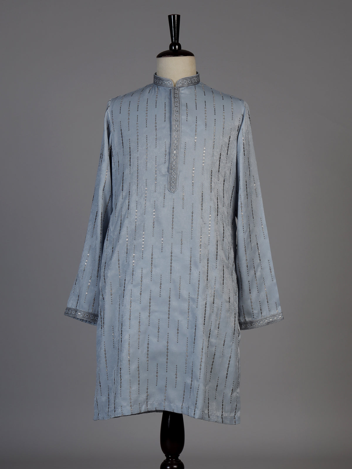 Sky blue silk embroidered sequin kurta suit for men
