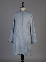 Sky blue silk embroidered sequin kurta suit for men