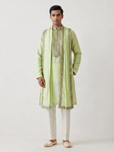 Pista green cotton embroidered kurta suit with dupatta
