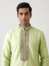 Pista green cotton embroidered kurta suit with dupatta