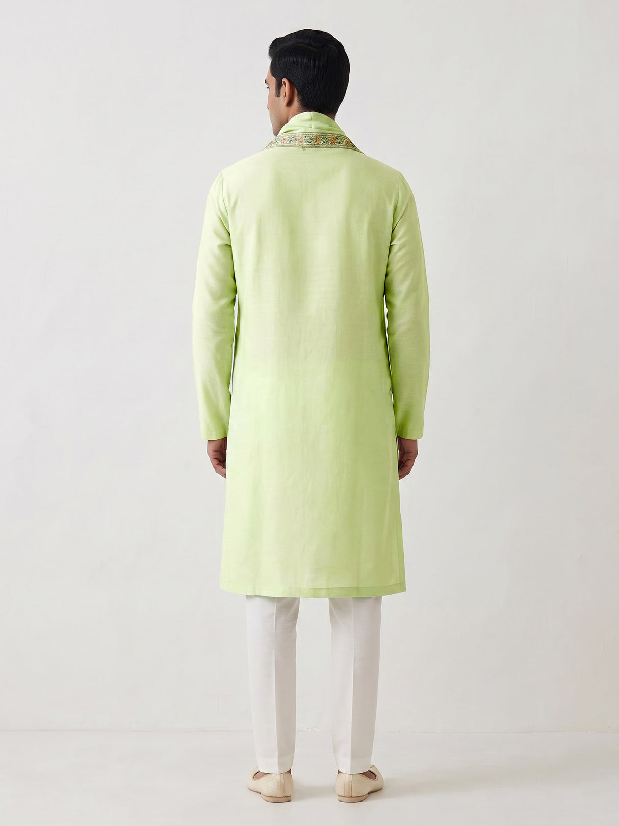 Pista green cotton embroidered kurta suit with dupatta