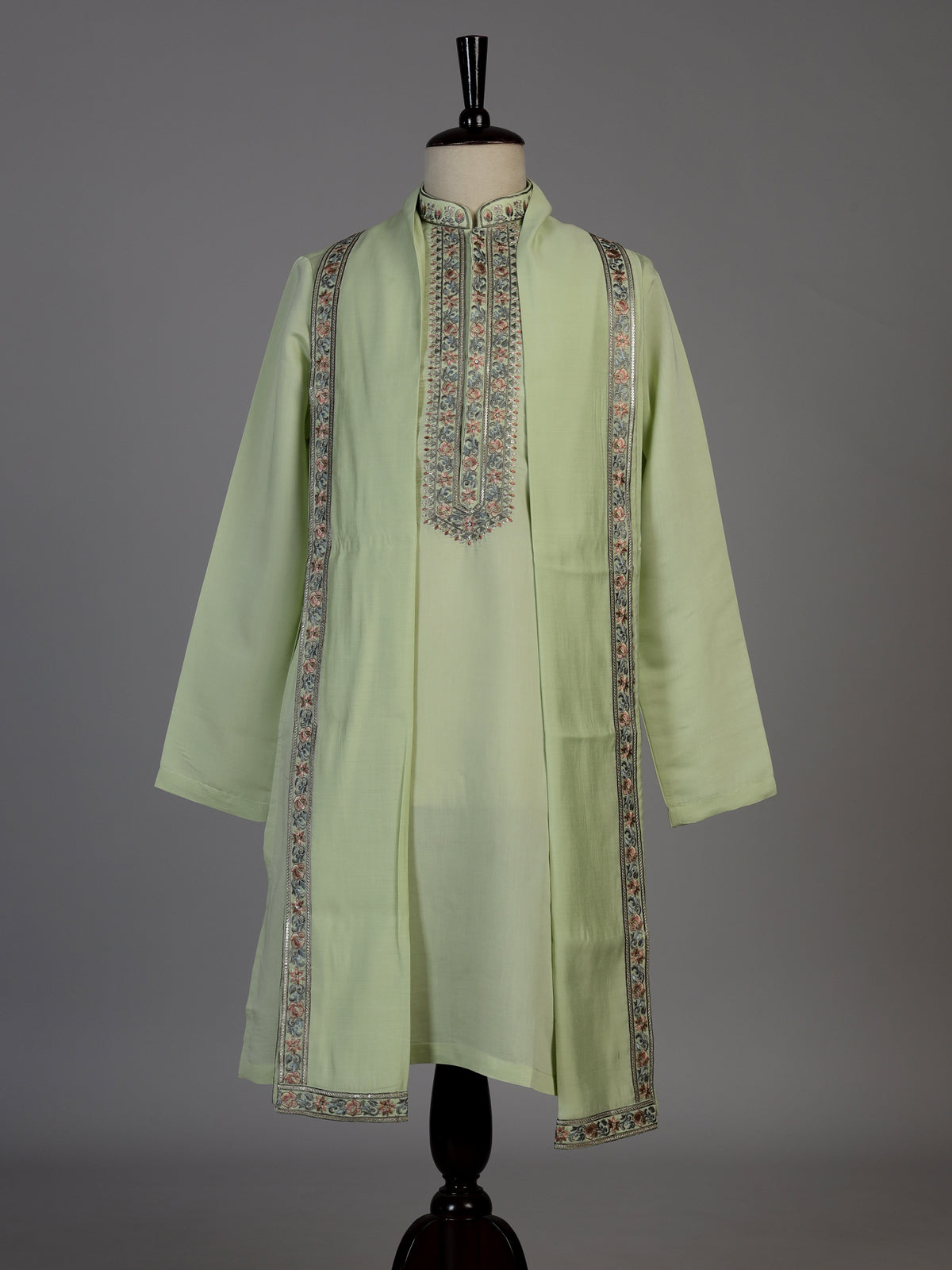 Pista green cotton embroidered kurta suit with dupatta