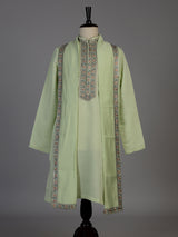 Pista green cotton embroidered kurta suit with dupatta