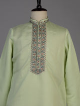 Pista green cotton embroidered kurta suit with dupatta