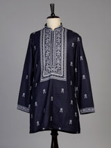 Navy silk printed kurta suit for men festive style