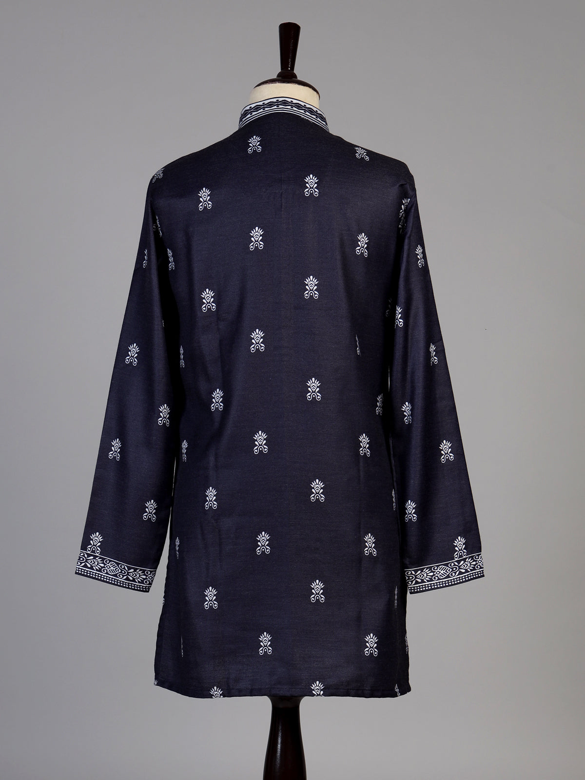 Navy silk printed kurta suit for men festive style