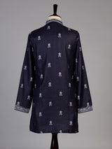 Navy silk printed kurta suit for men festive style