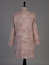 Onion pink silk printed embroidered kurta suit for men