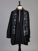 Black cotton embroidered kurta suit with woven dupatta