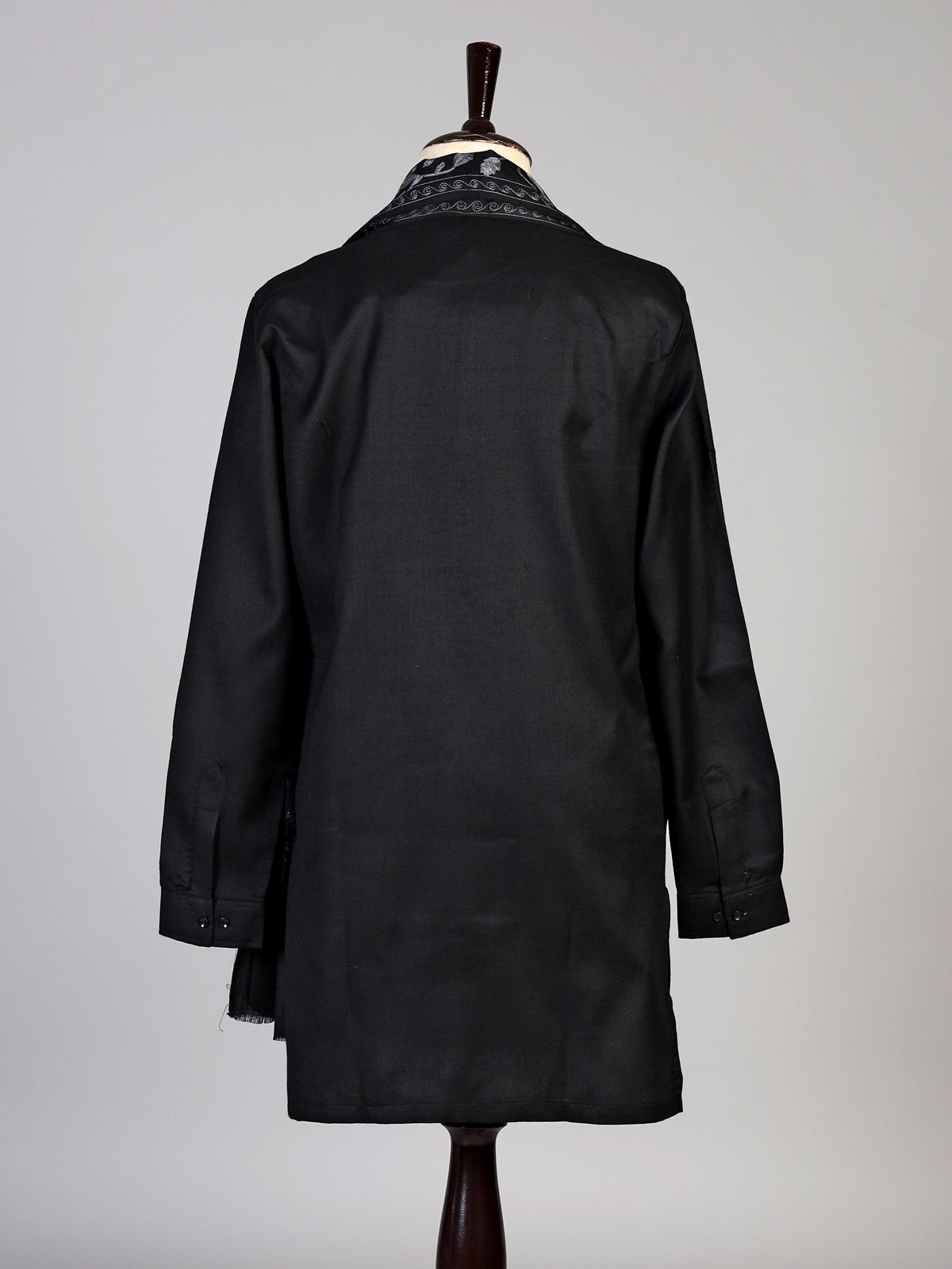 Black cotton embroidered kurta suit with woven dupatta