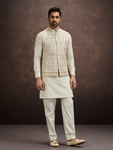 Cream embroidered cotton linen waistcoat set