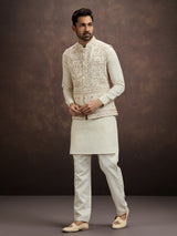 Cream embroidered cotton linen waistcoat set