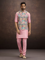 Baby pink cotton linen waistcoat set