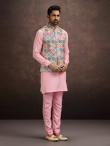 Baby pink cotton linen waistcoat set