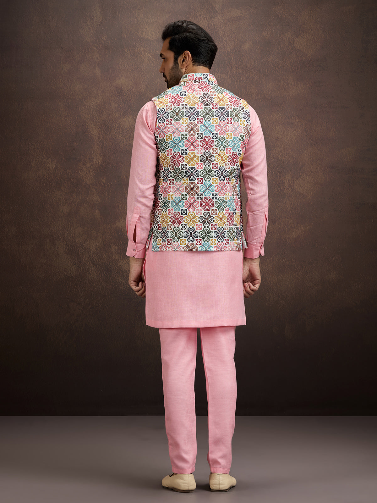 Baby pink cotton linen waistcoat set