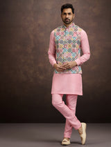 Baby pink cotton linen waistcoat set