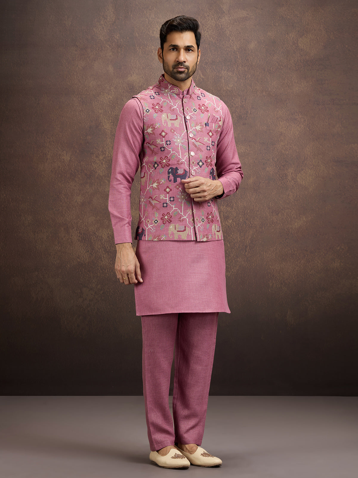Onion pink cotton linen waistcoat set