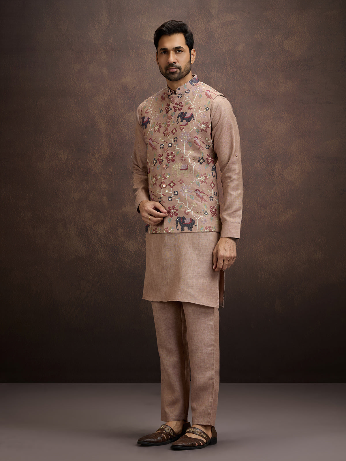 Rose wood pink cotton linen waistcoat set