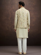 Pastel mint green floral embroidered mens waistcoat set in cotton linen