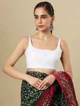 White linen solid blouse with round neckline and back opening
