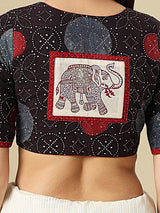 Multicolour cotton printed blouse with round neckline and elbow sleeves