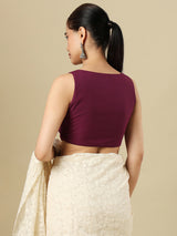 Wine cotton solid blouse with sweetheart neckline and front opening