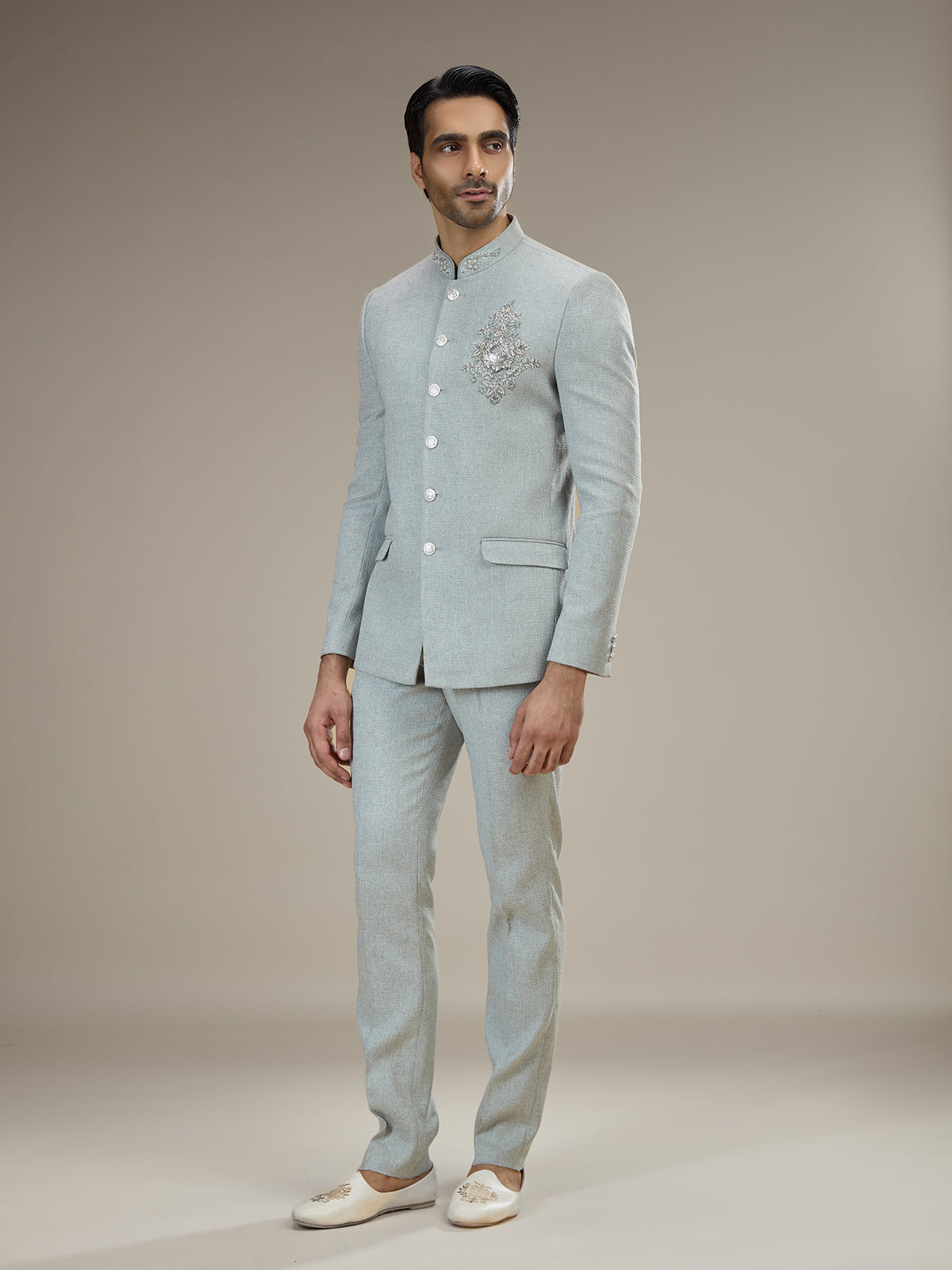 Grey mens royal crest jodhpuri suit