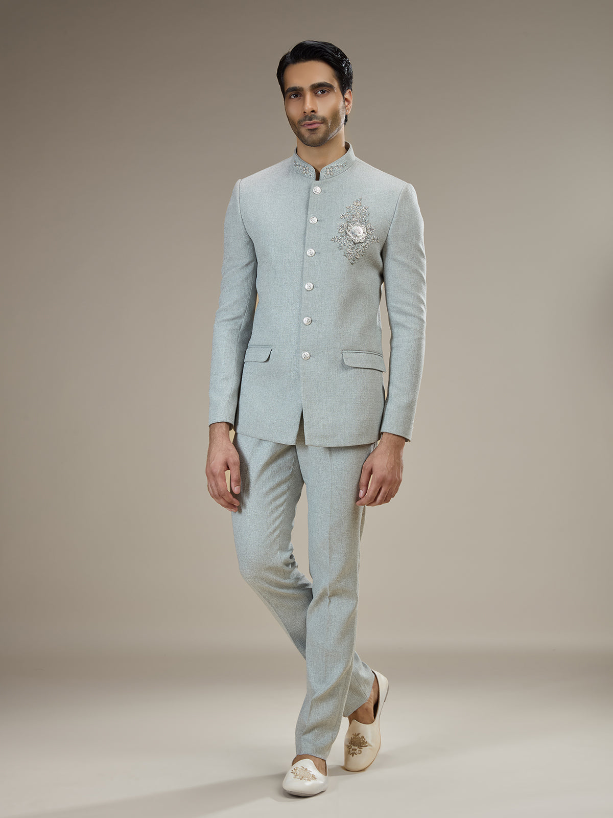 Grey mens royal crest jodhpuri suit
