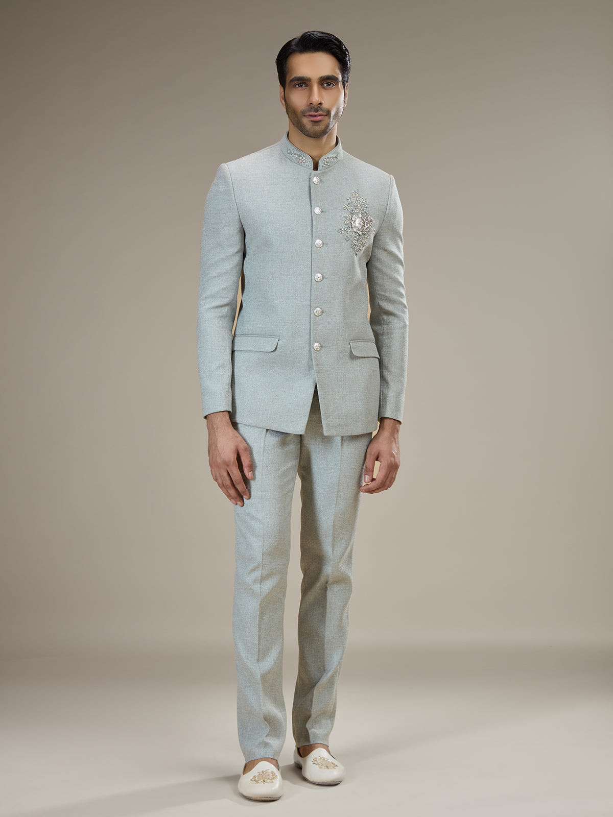 Grey mens royal crest jodhpuri suit