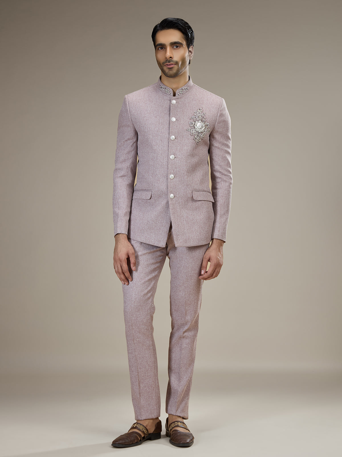 Lilac purple mens statement crest jodhpuri suit